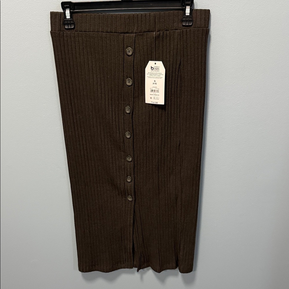 Brown Ribbed Button down skirt